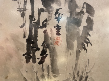 Mi Shan, ink and color on paper: 'Birds near bamboo branches', dated April 1916