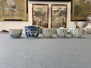 Five Chinese blue and white 'Bleu de Hue' cups for the Vietnamese market, 19th C.