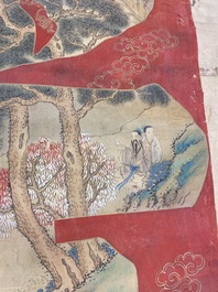 Chinese school, ink and color on paper: 'Shou painting with immortals', 19th C.