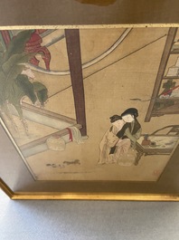 Chinese school, ink and color on silk: Eight erotic and romantic scenes, 18/19th C.