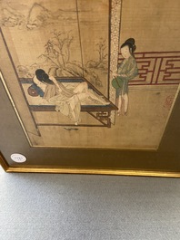 Chinese school, ink and color on silk: Eight erotic and romantic scenes, 18/19th C.