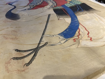 Chinese school, ink and color on silk: 'Magu with a crane', 18/19th C.