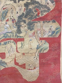 Chinese school, ink and color on paper: 'Shou painting with immortals', 19th C.