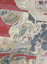 Chinese school, ink and color on paper: 'Shou painting with immortals', 19th C.