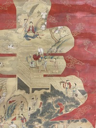 Ecole chinoise, encre et couleurs sur papier: 'Caract&egrave;re Shou aux immortels', 19&egrave;me
