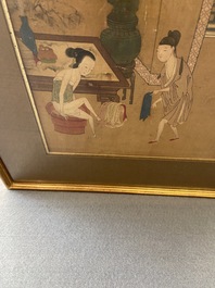 Ecole chinoise, encre et couleurs sur soie: Huit sc&egrave;nes &eacute;rotiques et romantiques, 18/19&egrave;me