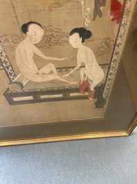 Ecole chinoise, encre et couleurs sur soie: Huit sc&egrave;nes &eacute;rotiques et romantiques, 18/19&egrave;me