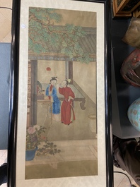 Chinese school, inkt en kleur op zijde: 'De opmaak van een dame', 18e eeuw