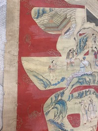 Chinese school, ink and color on paper: 'Shou painting with immortals', 19th C.