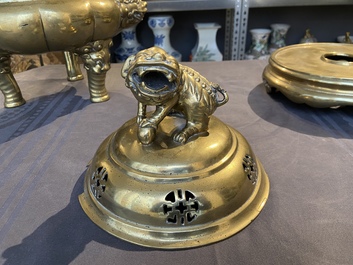 A large Chinese bronze censer and cover on stand, Xuande mark, 19th C.