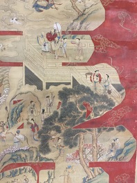 Ecole chinoise, encre et couleurs sur papier: 'Caract&egrave;re Shou aux immortels', 19&egrave;me