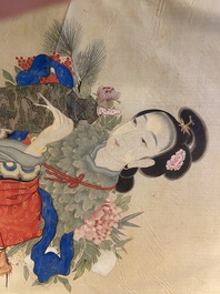 Chinese school, inkt en kleur op zijde: 'Magu met een kraanvogel', 18/19e eeuw