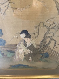 Chinese school, ink and color on silk: Eight erotic and romantic scenes, 18/19th C.