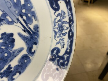 Eight Chinese blue and white dishes, a platter and three covered boxes, Yongzheng and later