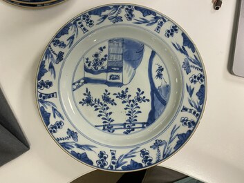 Eleven Chinese blue and white plates, Kangxi and later