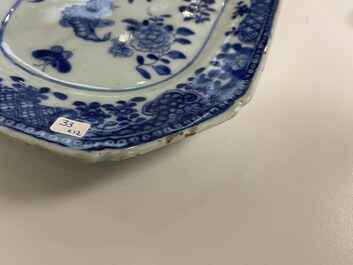 Eight Chinese blue and white dishes, a platter and three covered boxes, Yongzheng and later