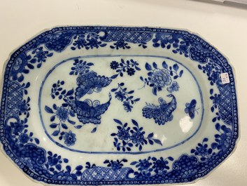 Eight Chinese blue and white dishes, a platter and three covered boxes, Yongzheng and later