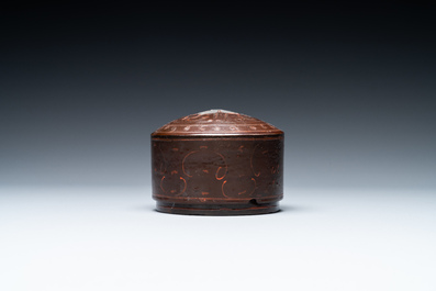 A Chinese round painted lacquered wooden box and cover, Han