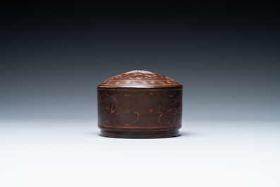 A Chinese round painted lacquered wooden box and cover, Han