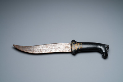 A Mughal dagger with black hardstone camel head grip, India, 19th C.