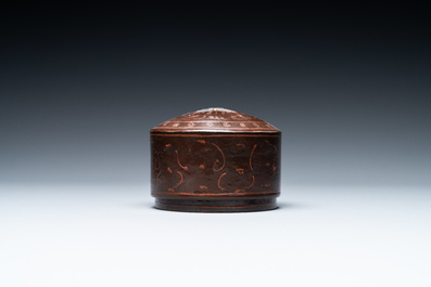 A Chinese round painted lacquered wooden box and cover, Han