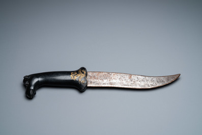 A Mughal dagger with black hardstone camel head grip, India, 19th C.