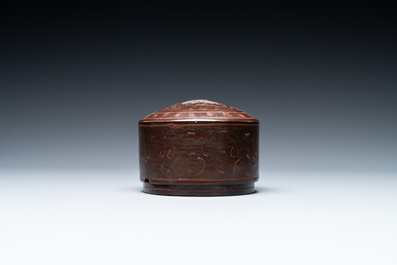 A Chinese round painted lacquered wooden box and cover, Han