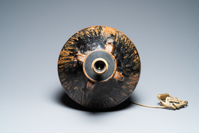 A Chinese brown-spotted black-glazed jar transformed into a lamp, Song