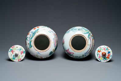Two Chinese famille rose 'spring festival' jars and covers, 19th C.