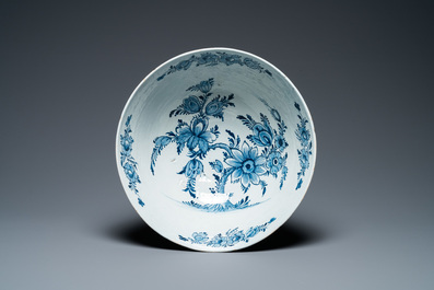 A large Dutch Delft blue and white bowl with shepherds on horsebacks, 18th C.