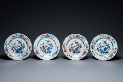 Sixteen Chinese blue and white, famille rose and Imari-style plates, Kangxi and later