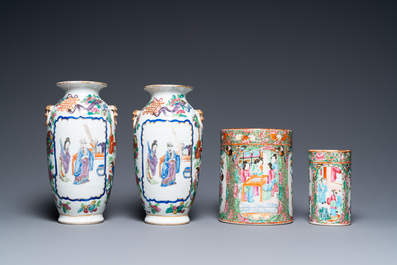 Six Chinese Canton famille rose wares, 19th C.