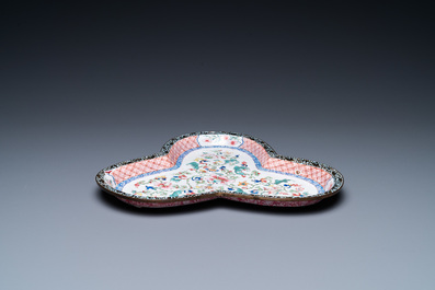 A three-lobed Chinese Canton enamel dish, Qianlong