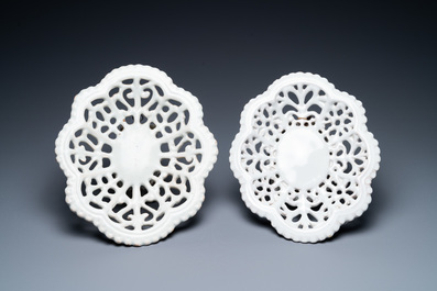 A pair of reticulated Italian white-glazed dishes, Faenza, 17th C.