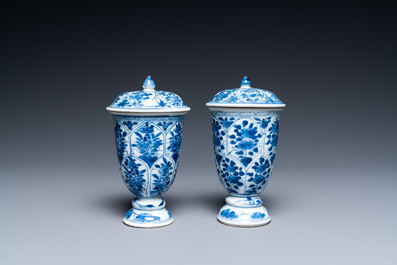 A pair of Chinese blue and white beakers and covers, Kangxi