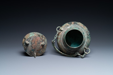A Chinese bronze ritual tripod 'houlou' wine vessel and cover, western Han