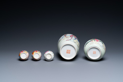 Five Chinese famille rose vases, 19/20th C.