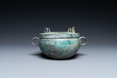 A Chinese archaic bronze 'zhou' bowl and cover, Spring and Autumn period