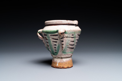 A polychrome Spanish pottery mortar, Teruel, 15/16th C.