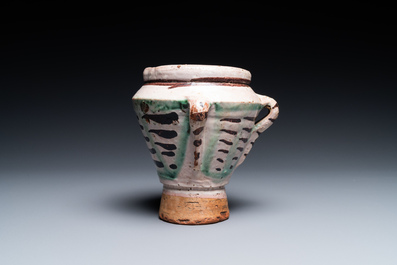 A polychrome Spanish pottery mortar, Teruel, 15/16th C.