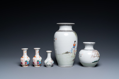 Five Chinese famille rose vases, 19/20th C.