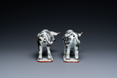 A pair of Chinese export porcelain cows after Dutch Delft examples, Qianlong