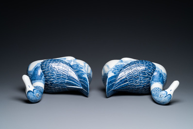 A pair of Chinese blue and white duck-shaped tureens and covers, Republic