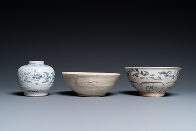 Four blue and white and monochrome Vietnamese or Annamese wares, 15/16th C.