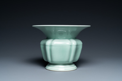 A Chinese monochrome celadon 'zhadou' spittoon, Yongzheng mark, Republic