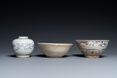 Four blue and white and monochrome Vietnamese or Annamese wares, 15/16th C.