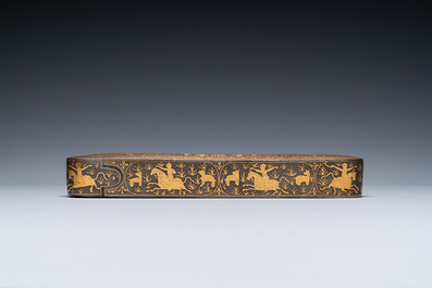 A Qajar gold-damascened 'qalamdan' penbox, Iran, 19th C.