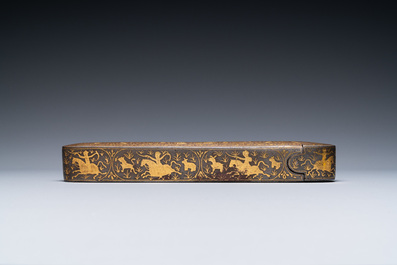 A Qajar gold-damascened 'qalamdan' penbox, Iran, 19th C.