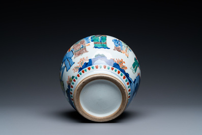 A Chinese globular wucai vase with narrative design, 19/20th C.