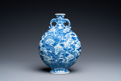 A Chinese blue and white 'baoyueping' vase with dragons, Qianlong mark, Republic